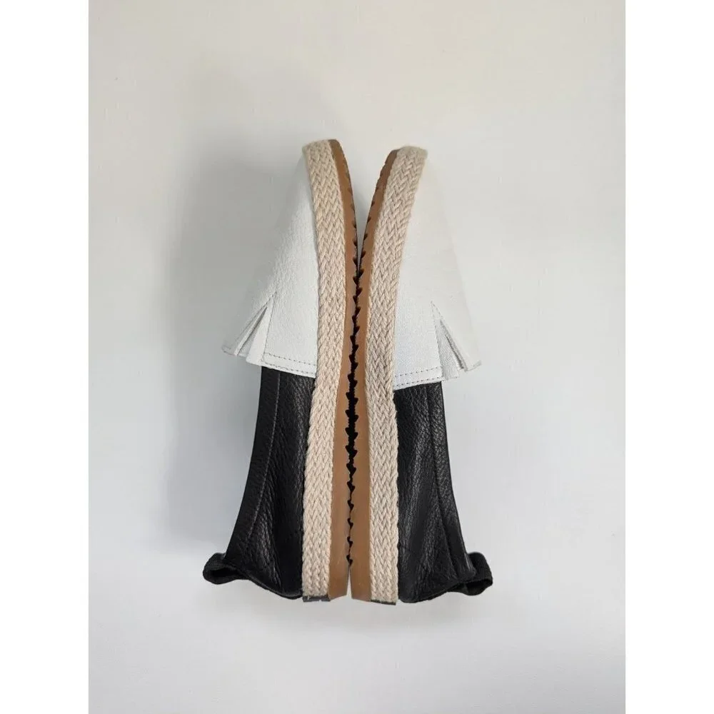 Sorel Ella Jute Leather Slip On Espadrilles Black And White Size 8.5